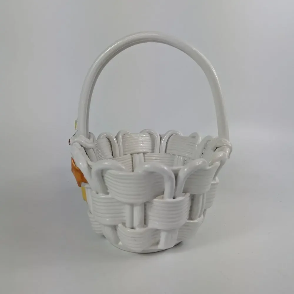 Handmade Italian Fused Glass Christmas Basket Veitri White Centerpiece Holiday